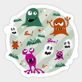 Boo! Very spooky monsters on green stripes Sticker